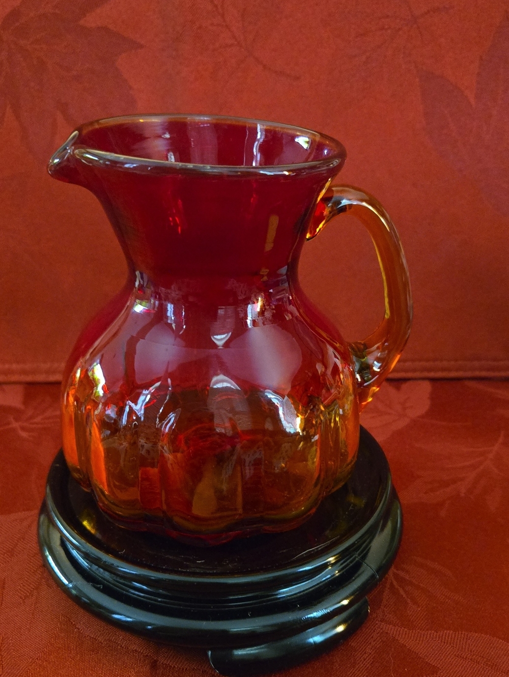 Blenko Hand Blown Glass Amberina Pitcher